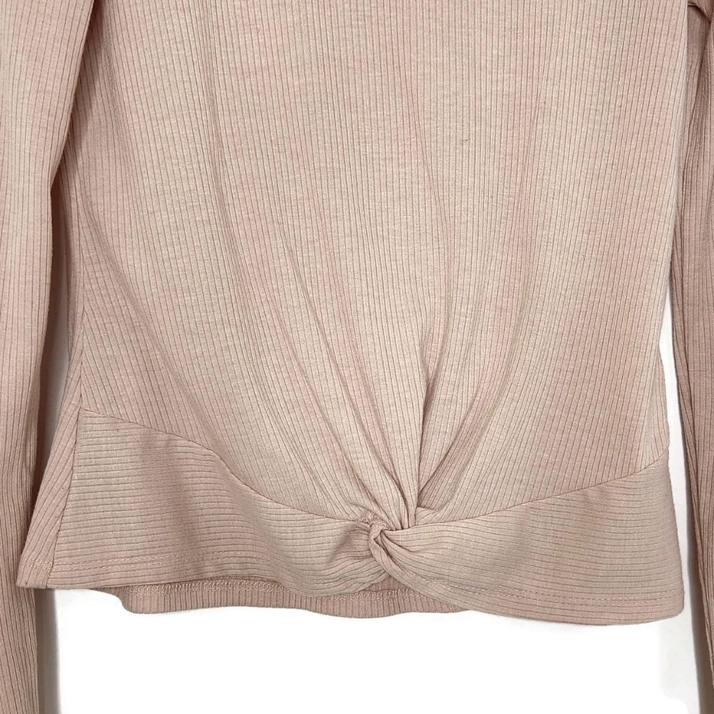 Wonderly Mock Neck Top Small Soft Pink Ribbed Twist Front Long Sleeve - Picture 3 of 8